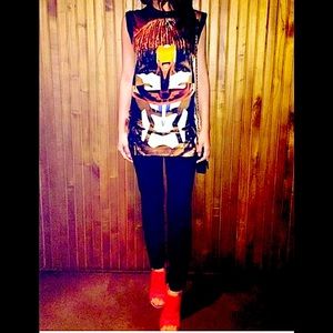 Givenchy SS'14 Tribal & Robot Print Silk Top